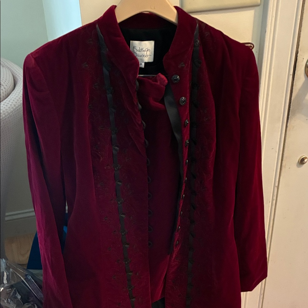 Kathryn Dianos  designer 2 pc Velvet Burgundy suit circa 1990 size8